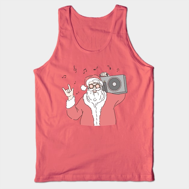 Santa Claus listening to music Rock Musical notes Glasses Tank Top by GeekCastle